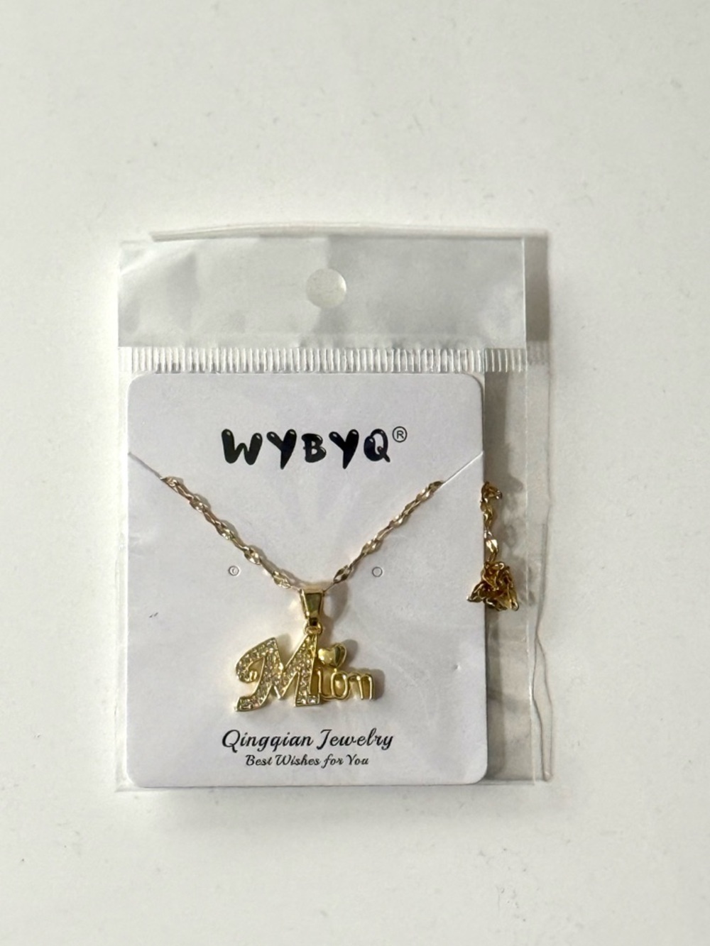 Gold "Mom" Script Pendant Necklace with Heart Accent - Picture 3 of 3